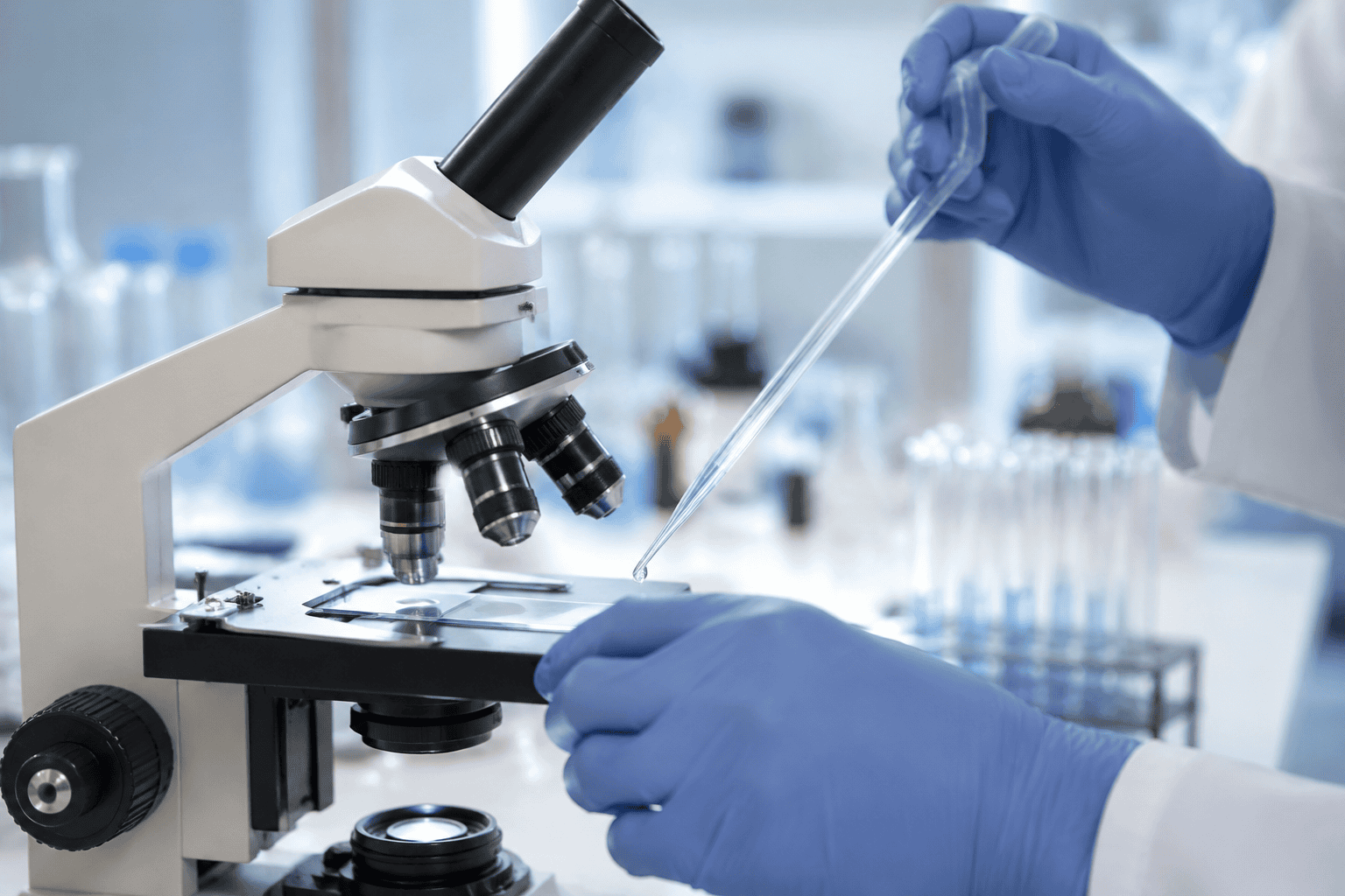 Chemical quality control testing with microscope and pipette